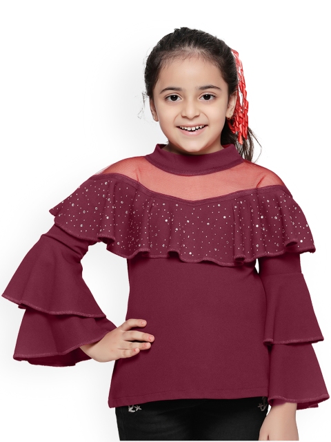 

LilPicks Girls Maroon Embellished Top
