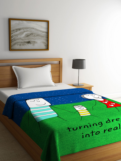 

Portico New York Green & Blue Cartoon Characters AC Room 280 GSM Single Bed Blanket