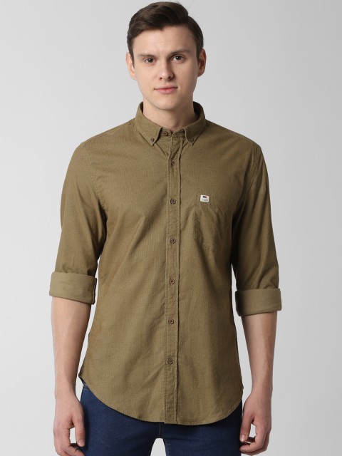 

Peter England Casuals Men Olive Brown Slim Fit Solid Casual Shirt