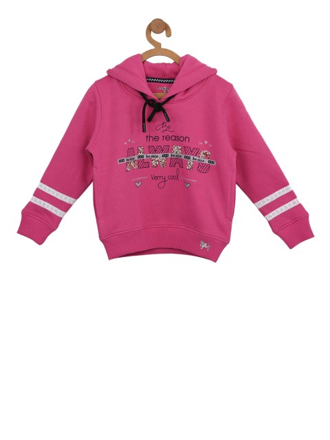 

Stupid Cupid Girls Magenta Printed Hooded Sweatshirt