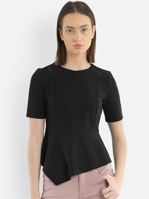 

COVER STORY Women Black Solid Round Neck T-shirt