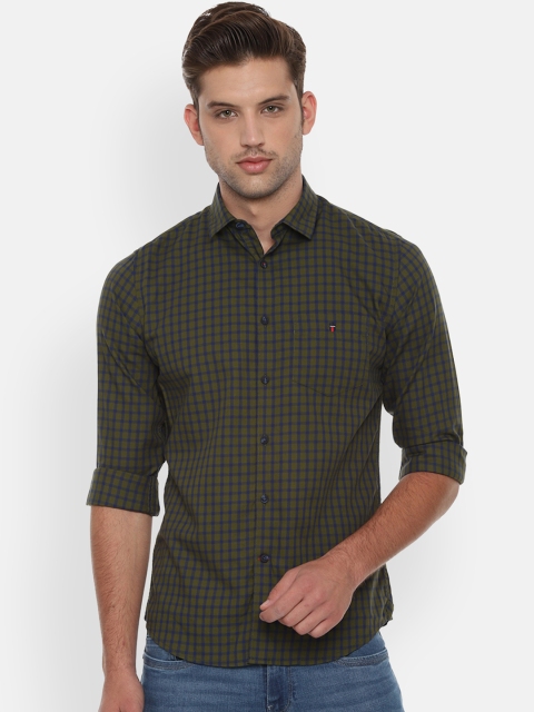 Louis Philippe Sport Men Green & Navy Blue Slim Fit Checked Casual Shirt