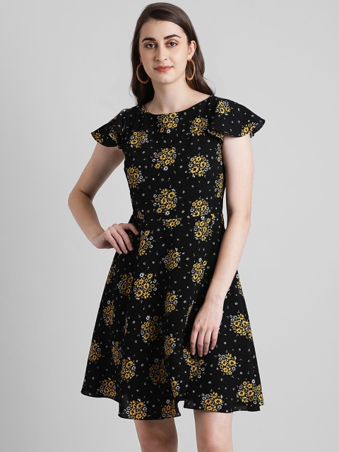 

Zink London Women Printed Black Fit and Flare Dress