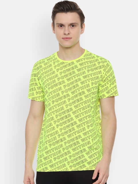 People Men Fluorescent Green Printed Round Neck T-shirt