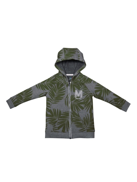 

ventra Boys Olive Green & Grey Printed Hooded Sweatshirt