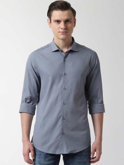 

Peter England Men Grey Slim Fit Self Design Casual Shirt