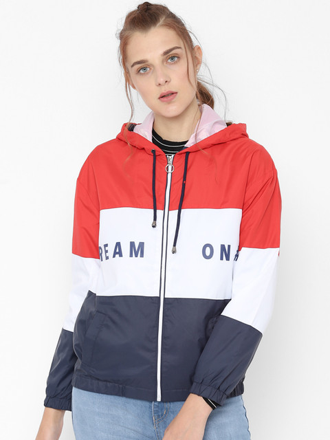

People Women Navy Blue Colourblocked Padded Jacket