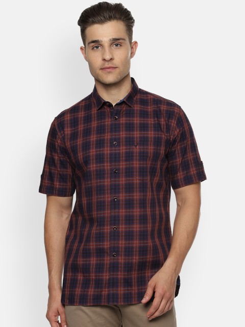 

Allen Solly Men Navy Blue & Maroon Slim Fit Checked Casual Shirt