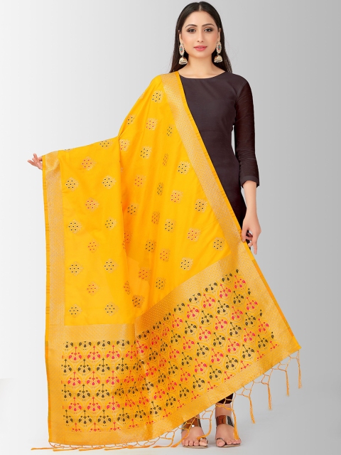 

MIMOSA Mustard Yellow & Gold-Toned Woven Design Dupatta