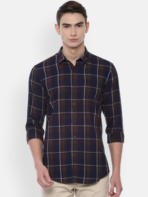 

Solly Jeans Co. Men Navy Blue & Brown Regular Fit Checked Casual Shirt