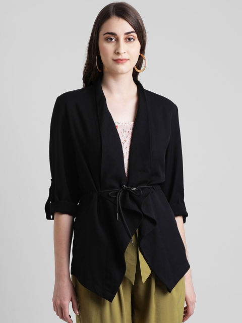 

Zink London Women Black Solid Open Front Jacket