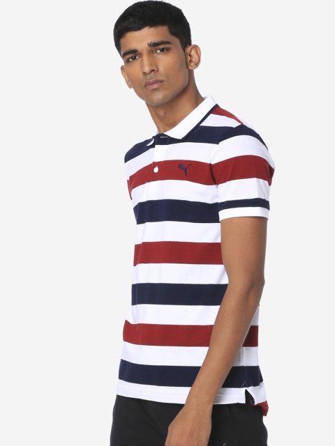 

Puma Men Blue Striped Polo Collar T-shirt