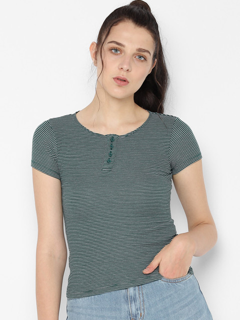 

People Women Green Striped Top