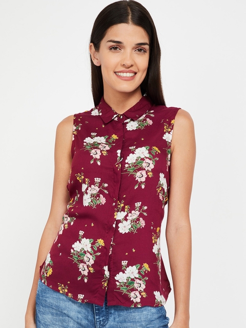 

Bossini Women Maroon Floral Print Shirt Style Top