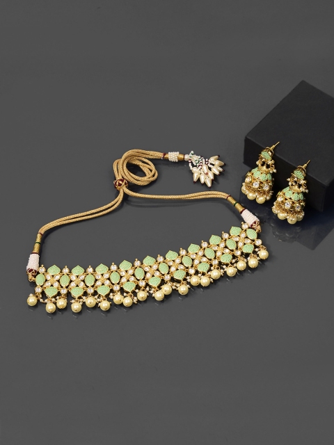 

Tistabene Women Gold-Plated & Green Enamelled Stone-Studded Jewellery Set