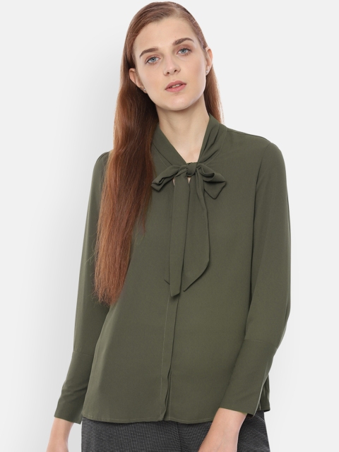 

Van Heusen Women Olive Green Regular Fit Solid Formal Shirt