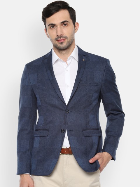 

Allen Solly Men Navy Blue Checked Slim-Fit Single-Breasted Blazer