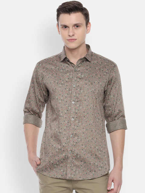 

V Dot Men Olive Green Slim Fit Printed Casual Shirt