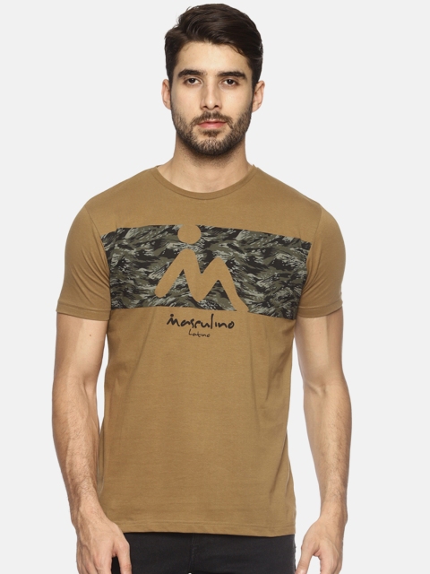 

Masculino Latino Men Khaki Printed Round Neck T-shirt