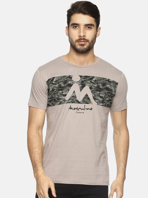 

Masculino Latino Men Taupe Printed Round Neck T-shirt