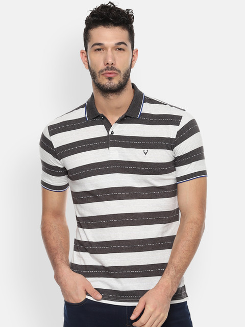 

Allen Solly Men Grey Striped Polo Collar T-shirt