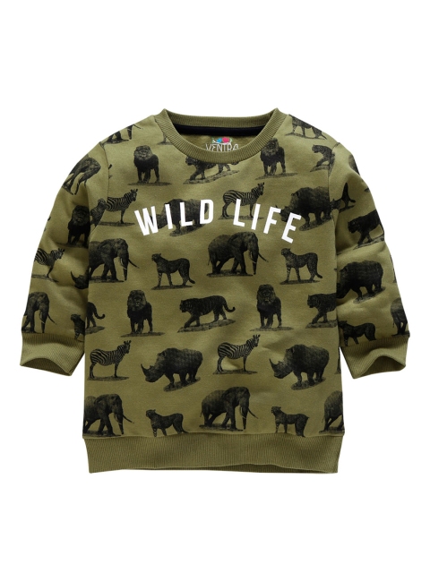 

ventra Boys Olive Green & Black Printed Sweatshirt