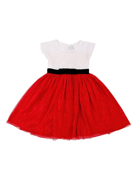 

Pantaloons Junior Girls Red & White Self Design Fit and Flare Dress