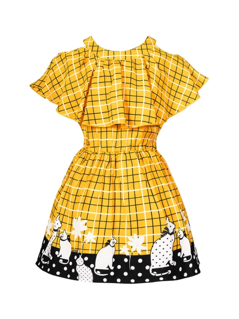 

naughty ninos Girls Yellow & Black Checked Fit and Flare Dress