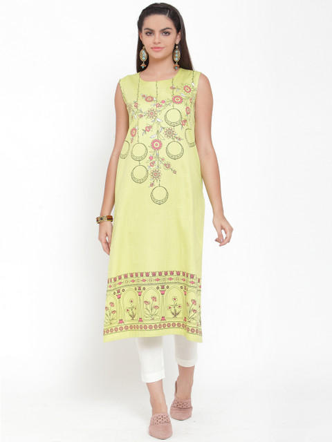 

ETIQUETTE Women Green Printed Straight Kurti