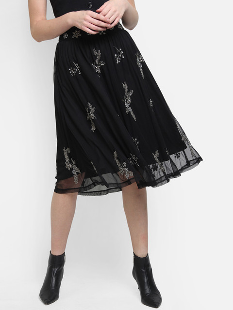 

COVER STORY Women Black Embellished Flared Skirt