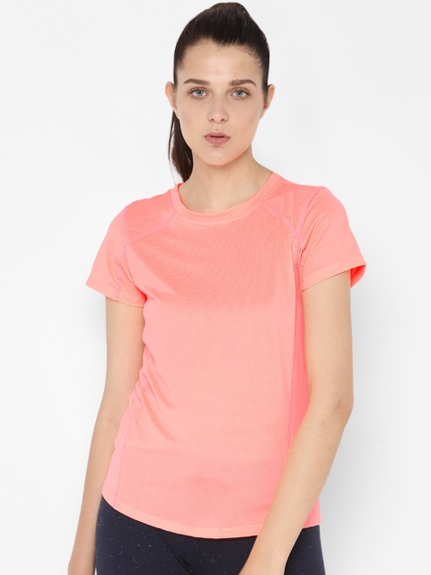 

People Women Peach-Coloured Solid Round Neck T-shirt