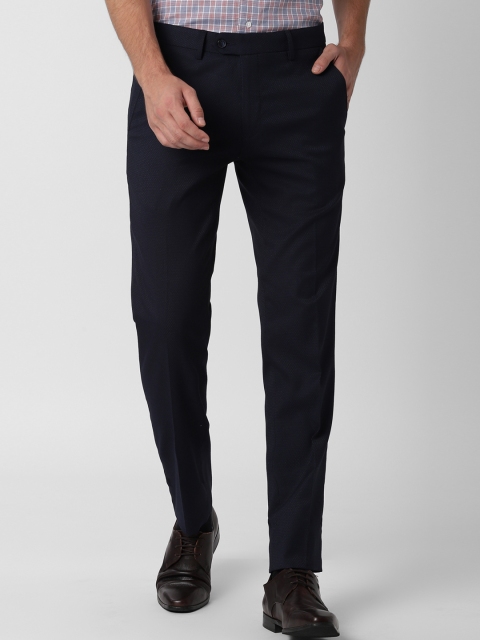 

Peter England Men Navy Blue Slim Fit Self Design Formal Trousers