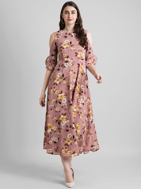 

Zink London Women Printed Pink Fit and Flare Dress