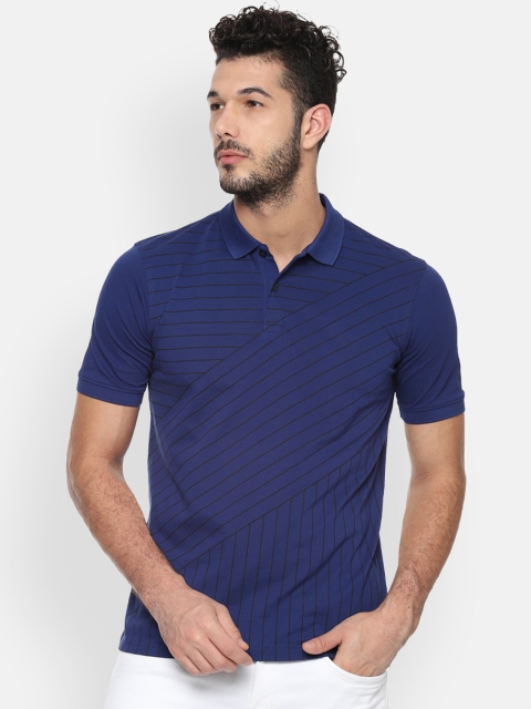 

Allen Solly Men Navy Blue Striped Polo Collar T-shirt