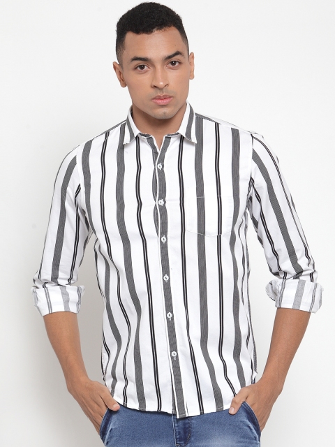 

Rodamo Men White & Black Slim Fit Striped Casual Shirt