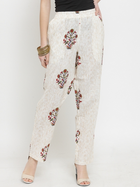 

Kiaasa Women Beige Regular Fit Printed Peg Trousers