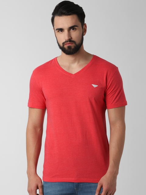 

Peter England Casuals Men Red Solid V-Neck T-shirt