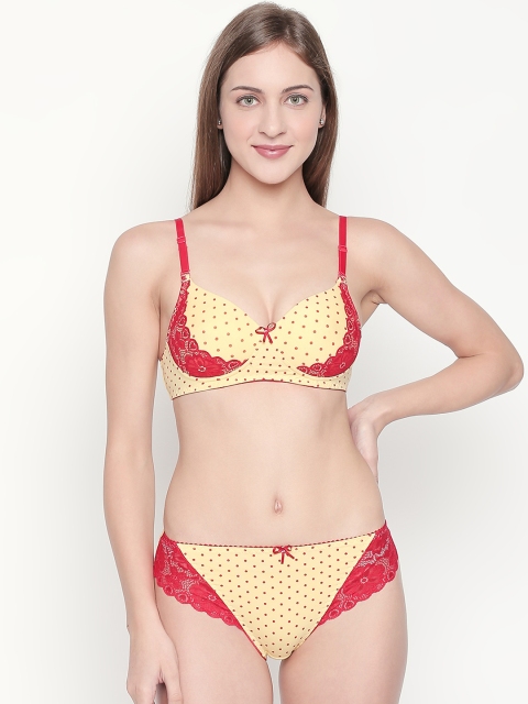 

Lady Love Women Yellow & Red Polka Dot Lingerie Set LLSET1012