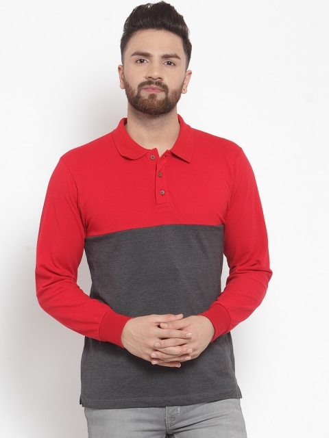 

Kalt Men Red Colourblocked Polo Collar T-shirt
