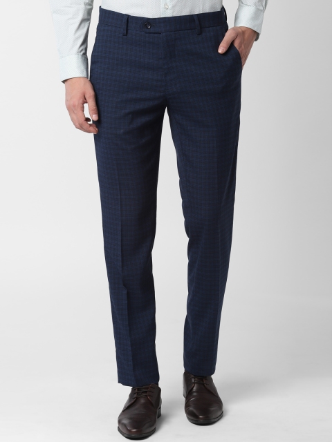 

Peter England Men Navy Blue Slim Fit Checked Formal Trousers