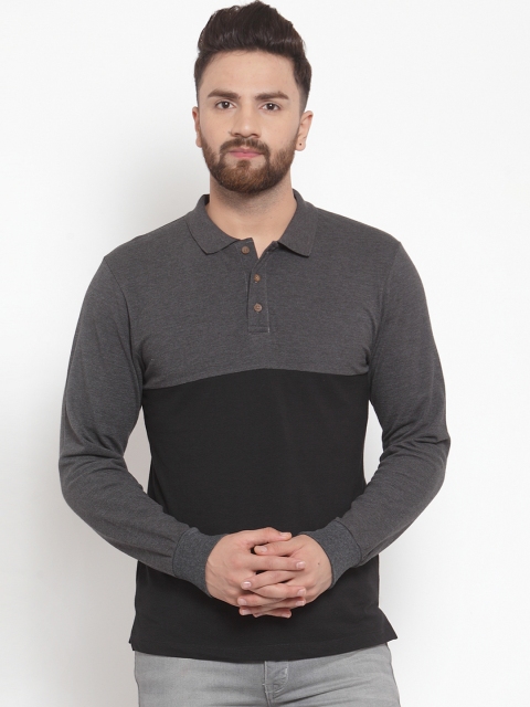 

Kalt Men Grey Melange Colourblocked Polo Collar T-shirt