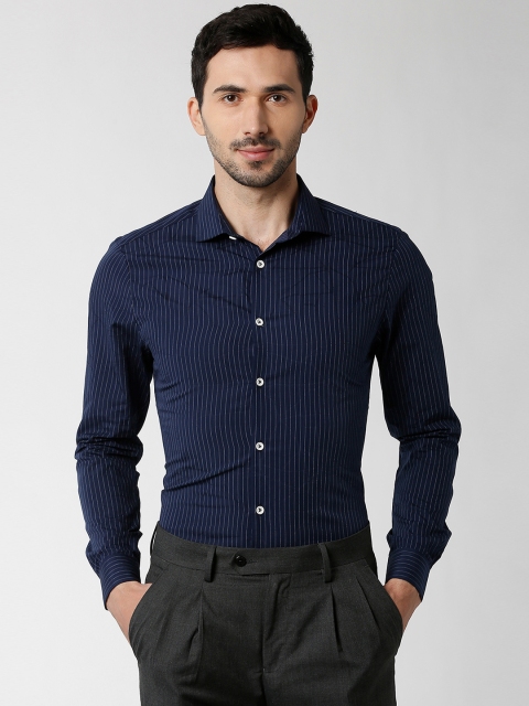 

Peter England Men Navy Blue Slim Fit Striped Formal Shirt