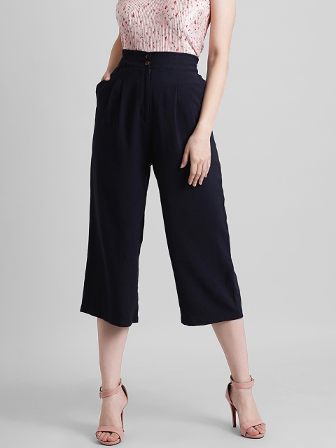 

Zink London Women Navy Blue Loose Fit Solid Culottes