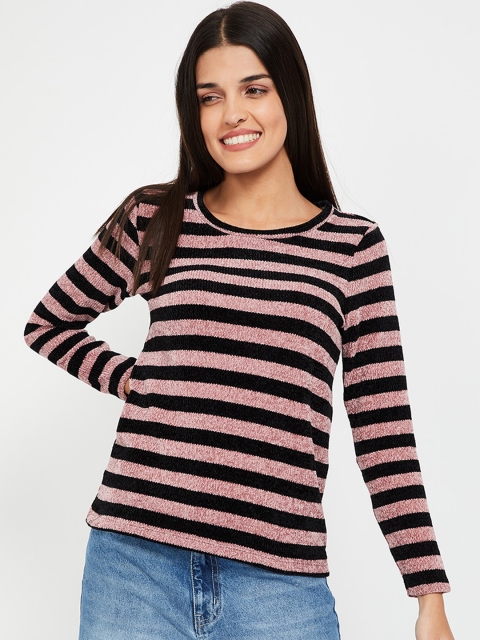 

Bossini Women Pink & Black Striped Pullover Sweater