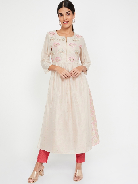 

Melange by Lifestyle Women Beige Embroidered Anarkali Kurta