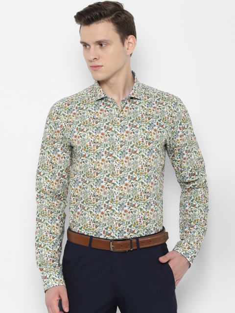 

SIMON CARTER LONDON Men White & Green Slim Fit Printed Formal Shirt
