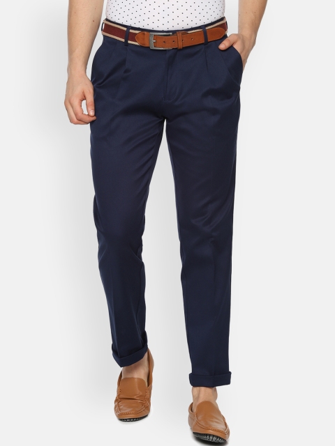 

Louis Philippe Men Navy Blue Solid Regular Trousers