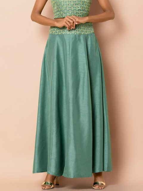 

INDYA Women Green Solid A-Line Skirt