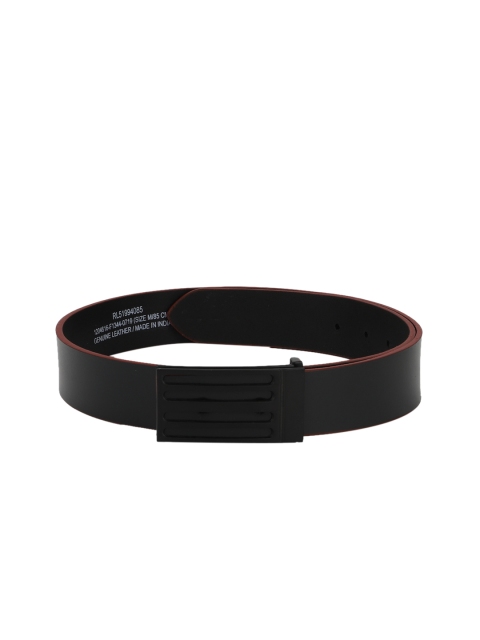 Peter England Men Black Solid Leather Belt