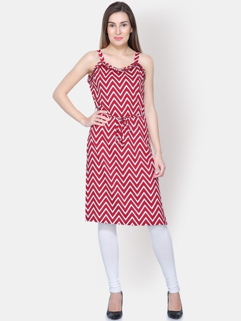 

Yaadleen Women Maroon Striped Straight Kurta